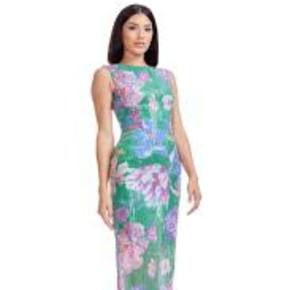 Dress the Population, Size L, Claudette Floral-Print Sequin Dress